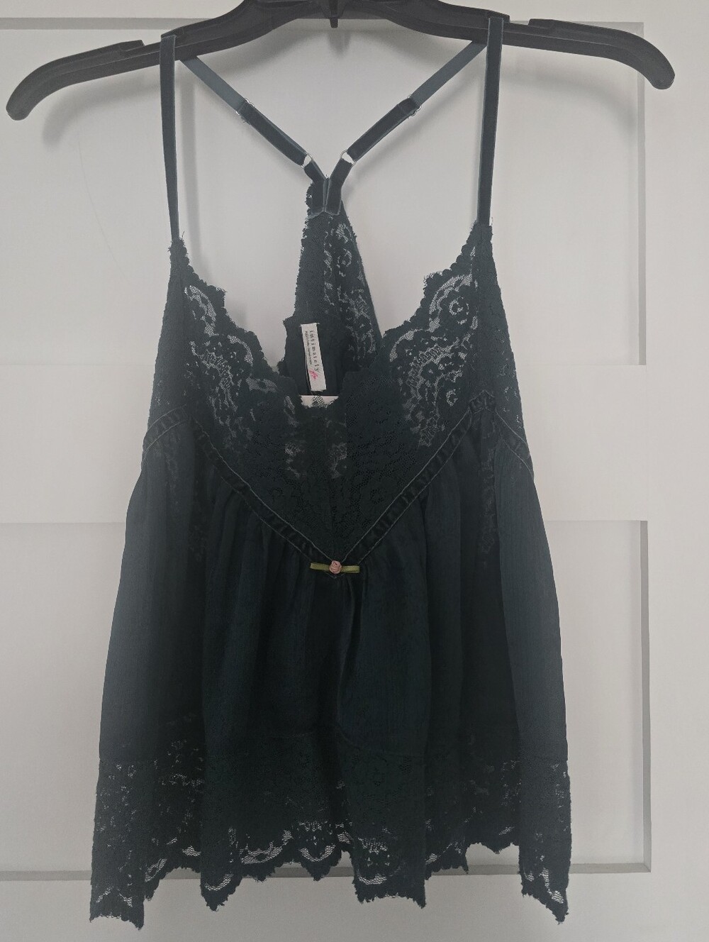 Green Lace Trim Spaghetti Strap Top -